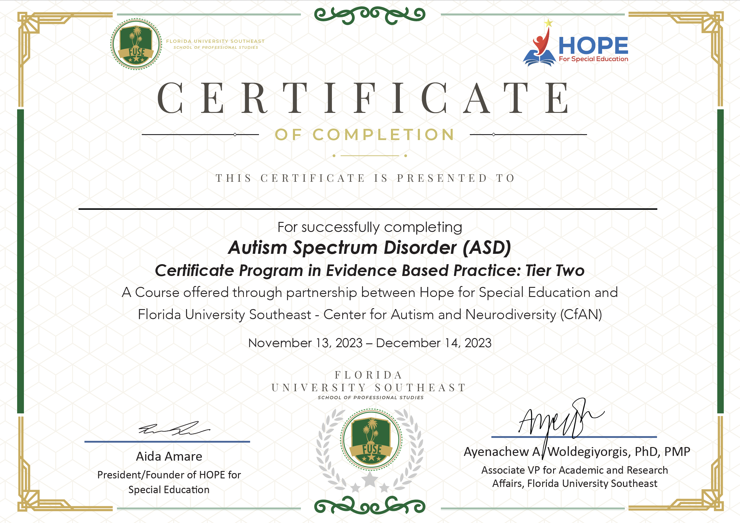 FUSE-HOPE Certificates1